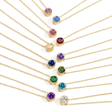Collana con Pietra Portafortuna in Acciaio Inossidabile per Donna Ciondolo con Zirconia Tonda a Lunetta Oro Argento Gioielli da Regalo