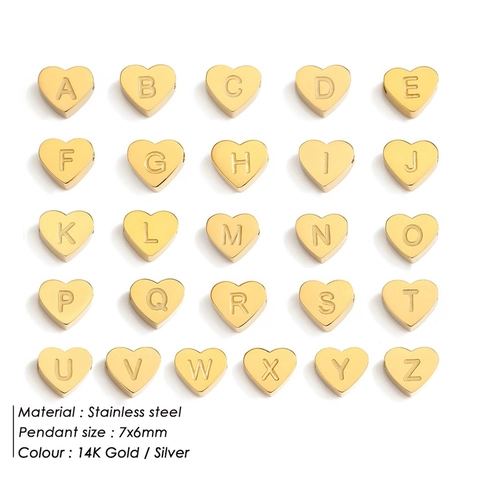 Alphabet Initial Herz Anhänger 316L Edelstahl DIY Schmuckherstellung Zubehör Herz Buchstaben Charms Gold Silber Beschichtet
