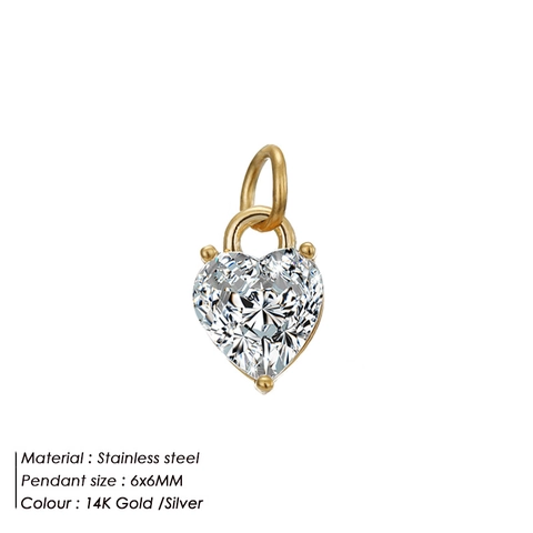 Stainless Steel Heart Zirconia Pendant Only Without Chain DIY Jewelry Making Accessories Gold Silver Plated Heart Charm