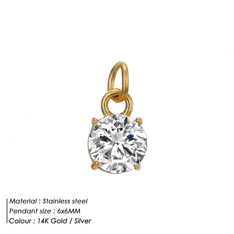 Round Cubic Zirconia Pendant Stainless Steel Inlaid Gemstone Charm For Jewelry Making DIY Pendant Only Without Chain