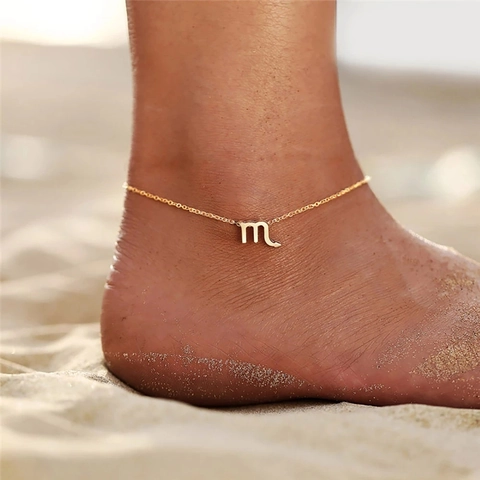 JUJIE 12 Zodiac Constellation Stainless Steel Anklets For Women Zodiac Symbol Pendant Foot Jewelry Gold Silver Rose Gold Beach Accessory