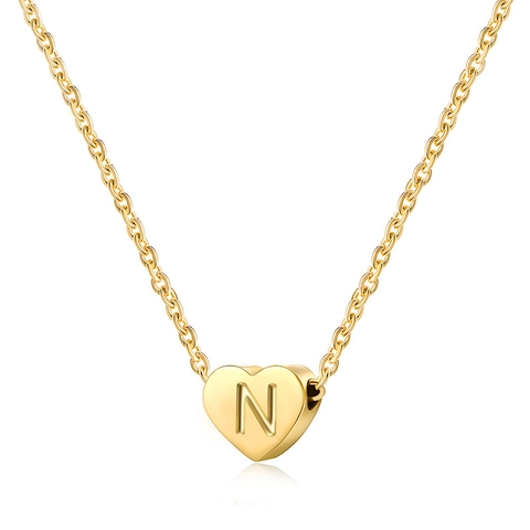 Minimalist Stainless Steel Heart Initial Pendant Necklace Gold Steel Color 14K Gold Plated Letter Necklace Jewelry For Women Gift