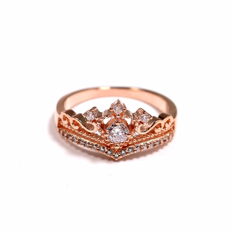 Elegant Crown Tiara Ring Copper 18K Gold Plated Zirconia Hollow Finger Ring For Women Wedding Party Jewelry Gift