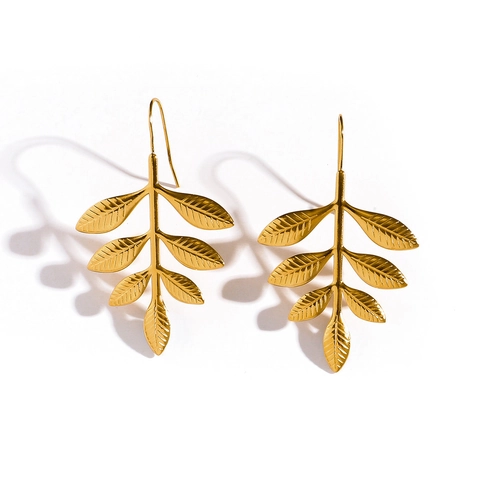 Stainless Steel Leaf Drop Earrings For Women Gold Silver Botanical Tree Branch Hook Dangle Earrings Nature Jewelry Gift