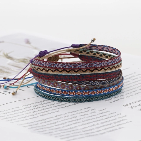 Bohemian Handgemaakte Geweven Armband Set Voor Vrouwen Etnisch Geometrisch Patroon Verstelbare Touwketting Vintage Sieraden Cadeau