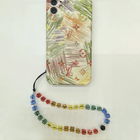 Handcrafted Acrylic Faceted Square Beads Glass Seed Beads Phone Lanyard Geometric Anti-Lost Phone Charm For Women Jewelry