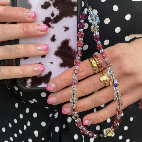 Correa de Charm para Teléfono de Acrílico Cristal Facetado Calavera Cordón Antipérdida de Teléfono Móvil para Mujer