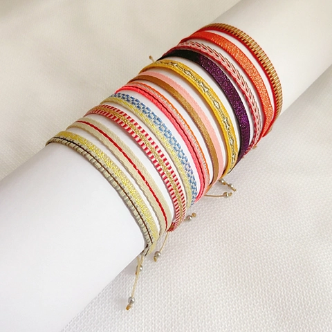 Handgemaakte Geweven Etnische Armband Voor Vrouwen Mannen Geometrisch Patroon Gevlochten Koord Met Legering Kralen Verstelbare Vriendschap Sieraden