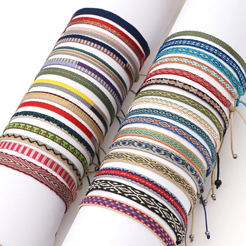 Bohemian Ethnic Style Handmade Braided Friendship Bracelet For Men Women Adjustable Cord Geometric Pattern Woven Bracelet Jewelry Gift