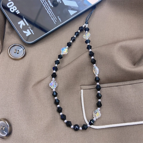 Fashion Hand Beaded Phone Strap Artificial Crystal Acrylic Clover Beads Anti-Lost Phone Chain Wrist Lanyard For Women Jewelry