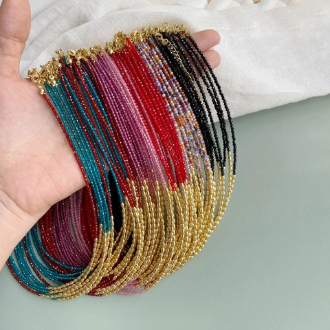 Minimalistische Zirkonia Kralen Halsketting Voor Dames Vergulde Koperen Rijstkraaltjes Dunne Sleutelbeenketting Handgemaakte Sieraden