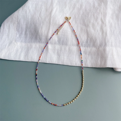 Minimalistische Zirkonia Kralen Halsketting Voor Dames Vergulde Koperen Rijstkraaltjes Dunne Sleutelbeenketting Handgemaakte Sieraden