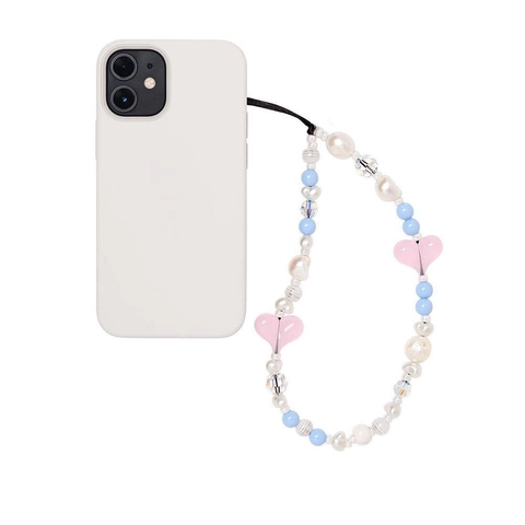 Cordino per Telefono Fatto a Mano con Perline di Cuore in Acrilico e Cristallo Stile Coreano Dolce Catena per Cellulare