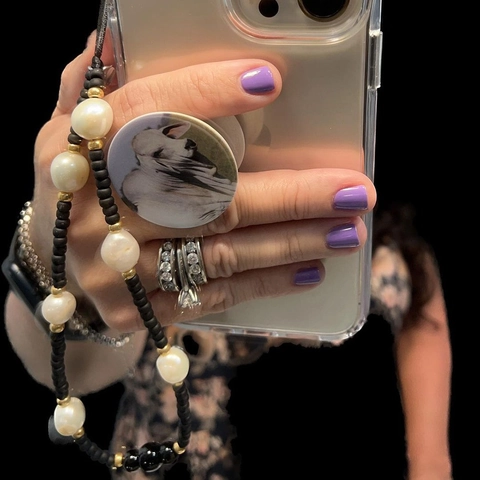 Minimalist Beaded Phone Lanyard Strap Irregular Faux Artificial Pearl Frosted Glass Beads Black White Gold Accessory For Women