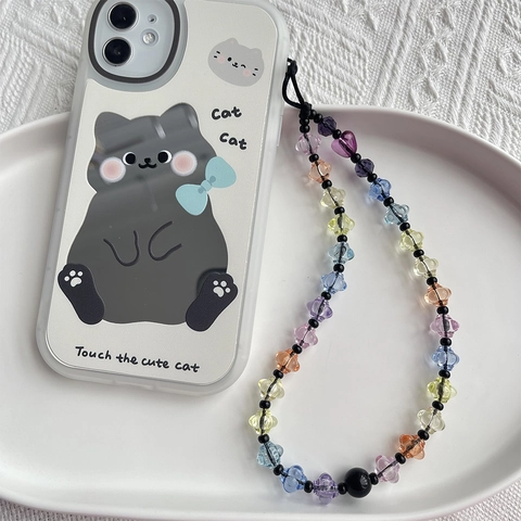 Colorful Beaded Phone Chain Lanyard With Acrylic Crystal Star Heart Beads For Women Girls Handmade Phone Strap Decoration