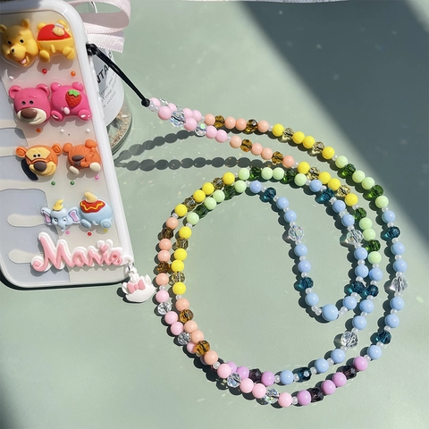 Colorful Acrylic Beaded Phone Lanyard Crossbody Candy Color Flower Heart Pattern Phone Chain For Women Anti-Lost Strap