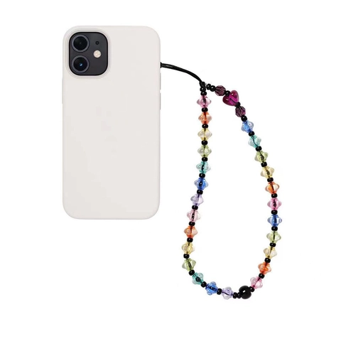 Colorful Beaded Phone Chain Lanyard With Acrylic Crystal Star Heart Beads For Women Girls Handmade Phone Strap Decoration