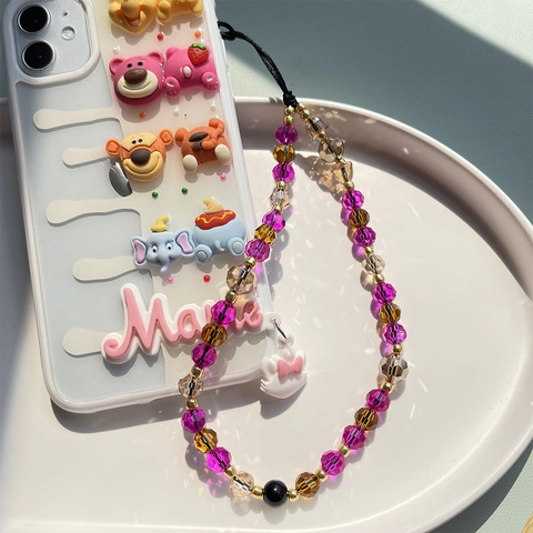 Correa de Teléfono de Cuentas de Vidrio de Cristal Hecha a Mano Cadena de Teléfono Anti-Pérdida para Mujer Accesorios