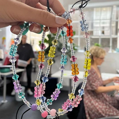 Süße Gummibärchen Perlen Telefonkette Acryl Klare Bunte Perlen Anti-Verlust Telefon Lanyard Strap Für Damen Tasche Charm Schmuck