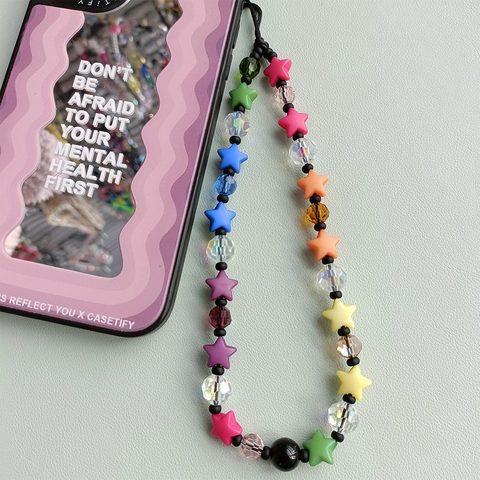 Colorful Five-Pointed Star Beaded Phone Charm Y2K Aesthetic Acrylic Crystal Beads Anti-Lost Phone Strap For Women Girls