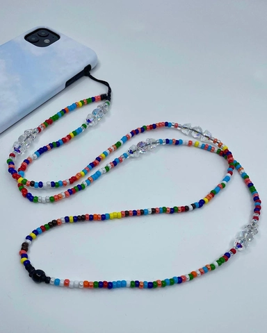 Handmade Multicolored Beaded Phone Lanyard Crossbody Chain Polymer Clay Crystal Glass Beads For Women Tech Accessories