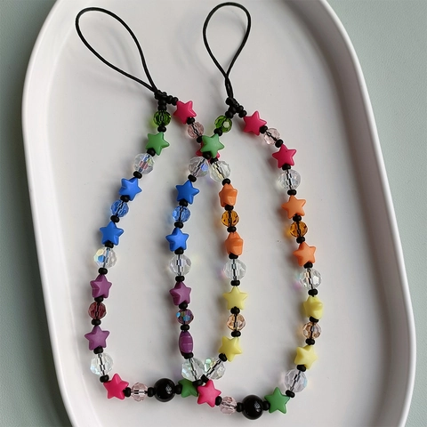 Colorful Five-Pointed Star Beaded Phone Charm Y2K Aesthetic Acrylic Crystal Beads Anti-Lost Phone Strap For Women Girls
