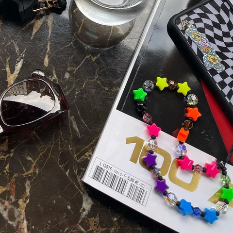Colorful Star Beaded Phone Strap Handmade Acrylic Crystal Star Phone Charm Wrist Lanyard For Women Tech Accessory