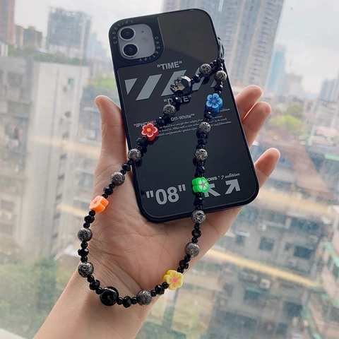Catenina per Telefono in Perline a Forma di Teschio e Fiore Bohémien in Pietra Vulcanica e Vetro Fatto a Mano Donna Accessori