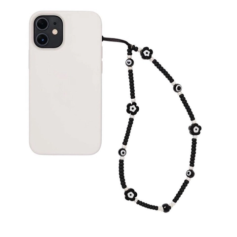 Catenina Per Cellulare Con Perline In Vetro Fatta A Mano Malocchio Fiore Bianco Nero Cinturino Gioielli Decorativi
