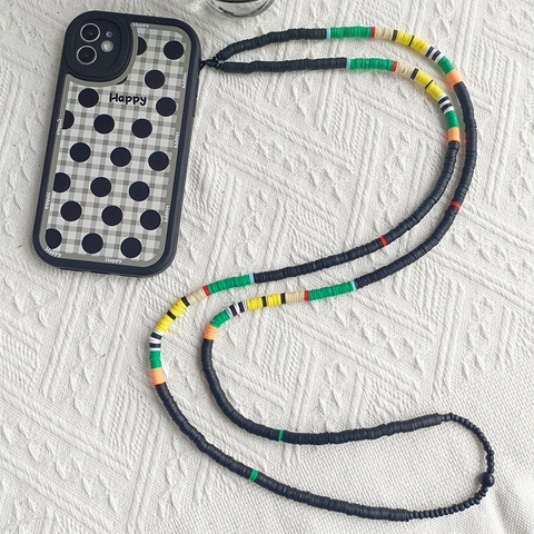 Bohemian Crossbody Phone Lanyard Beaded Polymer Clay Heishi Chain For Women Handmade Ethnic Style Mobile Phone Strap Gift
