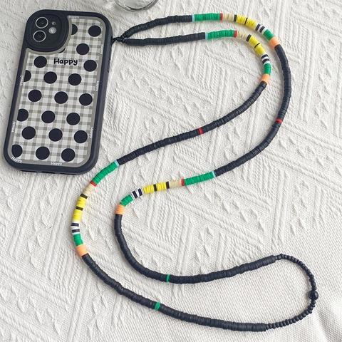 Bohemian Crossbody Phone Lanyard Beaded Polymer Clay Heishi Chain For Women Handmade Ethnic Style Mobile Phone Strap Gift