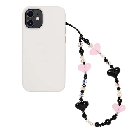 Bohemian Colorful Acrylic Heart Beaded Phone Strap With Crystal Irregular Imitation Artificial Pearl Handmade Sweet Bag Charm Wrist Lanyard