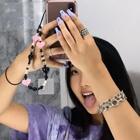 Bohemian Colorful Acrylic Heart Beaded Phone Strap With Crystal Irregular Imitation Artificial Pearl Handmade Sweet Bag Charm Wrist Lanyard