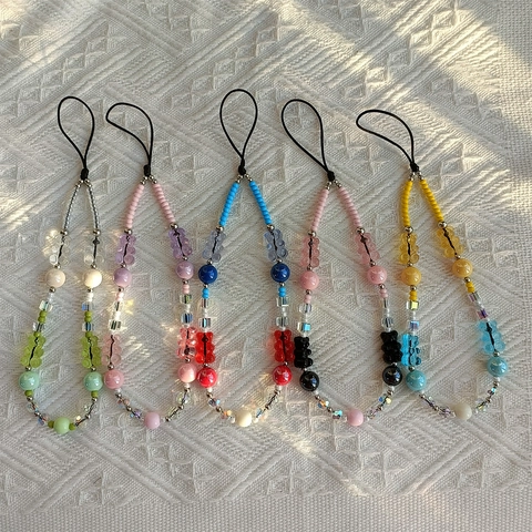 Chaîne de Téléphone Perles Faite Main Ours en Acrylique Coloré Cristal Cordon Pour Étui iPhone Sac Bijoux Pendaison