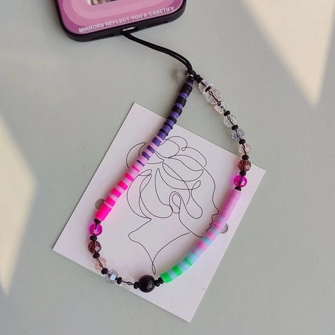 Beaded Phone Chain Colorful Polymer Clay Crystal Glass Beads Lanyard For Women Fashion Anti-Lost Tech Accessories
