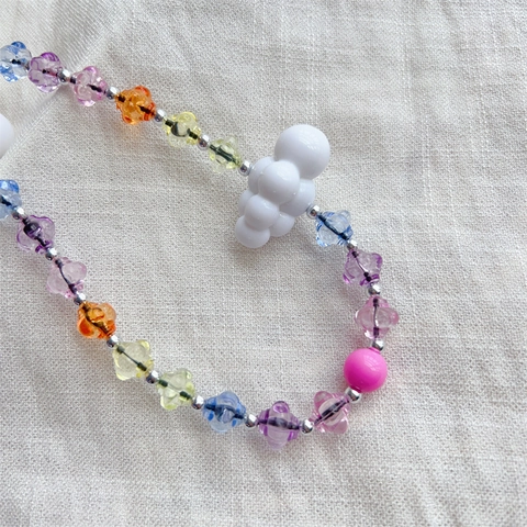 Handmade Colorful Acrylic Beaded Phone Chain With White Cloud Pendant Flower Star Beads Decorative Phone Strap For Women Girls