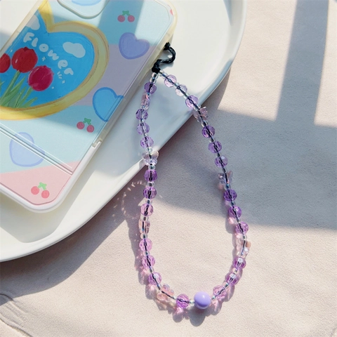 Crystal Butterfly Phone Chain Beaded Lanyard Purple Pink Handheld Wrist Strap Anti-lost Phone Charm Decor Jewelry For Women