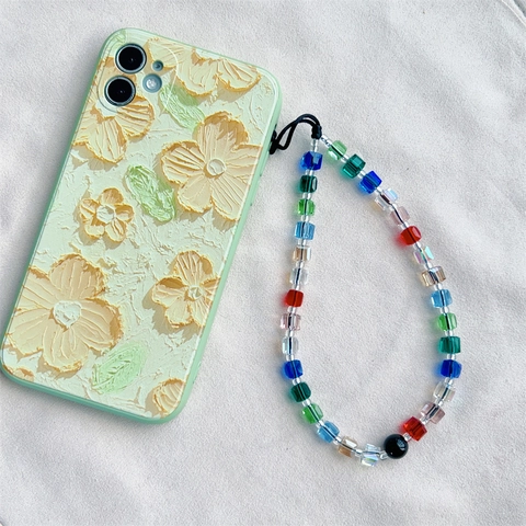 Cadena de Teléfono de Cuentas de Cristal Artificial Colorida Hecha a Mano Antipérdida Cuentas de Cubo de Acrílico Joyería de Moda para Mujer
