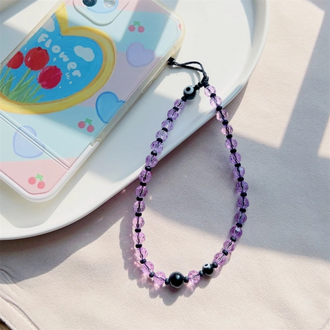 Handgemachte Lila Kristallperlen Böser Blick Handykette Anti-Verlust Acryl Perlen Handyanhänger Für Damen Schmuck