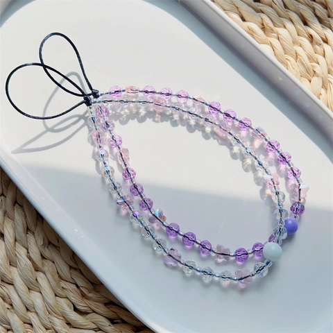 Crystal Butterfly Phone Chain Beaded Lanyard Purple Pink Handheld Wrist Strap Anti-lost Phone Charm Decor Jewelry For Women