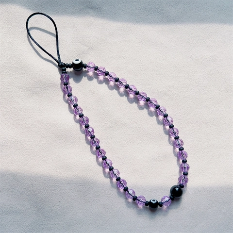Handgemachte Lila Kristallperlen Böser Blick Handykette Anti-Verlust Acryl Perlen Handyanhänger Für Damen Schmuck