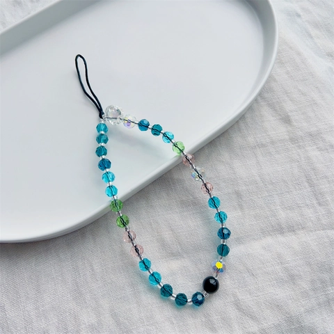 Crystal Faceted Glass Beaded Phone Lanyard Ocean Theme Skull Heart Phone Chain For Women INS Style Sweet Mobile Charm
