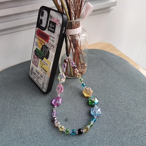 Kleurrijke Kristallen Kralen Telefoon Ketting Dopamine Stijl Y2K Acryl Kralen Lanyard Anti-Verlies Strap Voor Vrouwen Smartphone