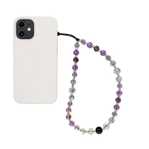 Ciondolo per Cellulare Fatto a Mano in Perline di Cristallo Viola Nero Sfaccettato Cordino per Smartphone Bohemien Decorazione