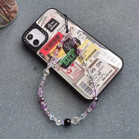 Ciondolo per Cellulare Fatto a Mano in Perline di Cristallo Viola Nero Sfaccettato Cordino per Smartphone Bohemien Decorazione