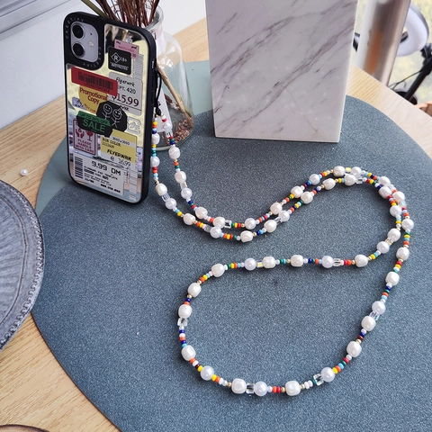 Handgemachte Bunte Perlen Handykette Mit Künstlichen Perlen Regenbogen Samenperlen Acryl Lange Handyschlaufe Anhänger Für Damen