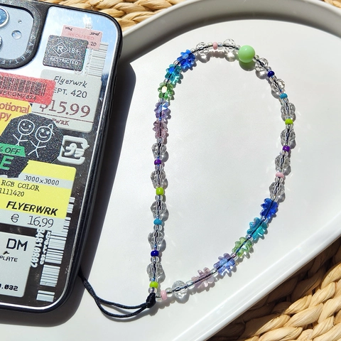 Colorful Glass Beaded Phone Chain Sweet Star Flower Anti-lost Phone Lanyard Women Fashion Tech Accessory Hand Wrist Strap