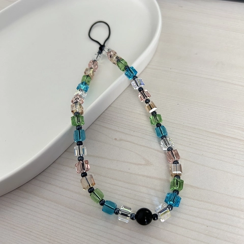 Handgefertigte Kristall Würfel Perlen Handykette Mehrfarbige Quadratische Perle Handy Strap Trendy INS Stil Dekorative Lanyard Damen Zubehör