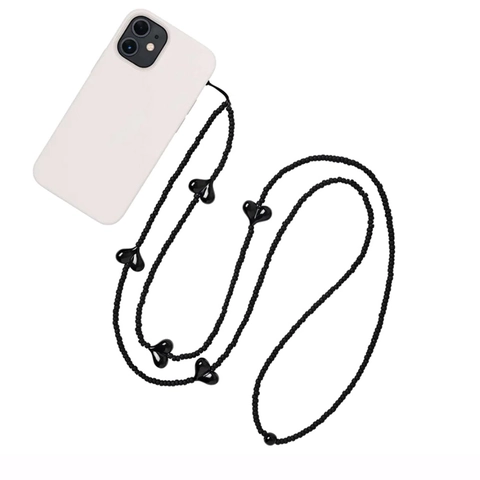Cordino per Telefono con Perline a Cuore Fatto a Mano Catena per Cellulare Tracolla Nera in Resina Anti-smarrimento per Donna Accessori Custodia