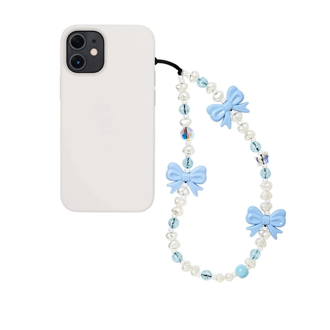 Cute Bowknot Beaded Phone Charm Wrist Strap Imitation Artificial Pearl Heart Acrylic Lanyard For Women Girls Aesthetic Phone Decoration